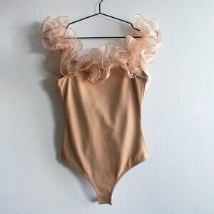 Free People Intimately Haute Wired Ruffle Bodysuit Tan Size Small